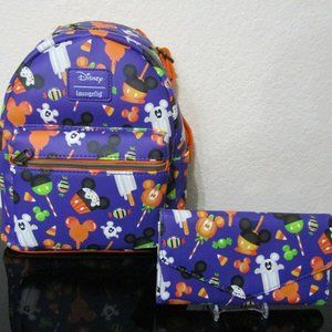 🎊🎃Loungefly Disney Mickey Mouse Halloween Treats Mini Backpack & Wallet NWT